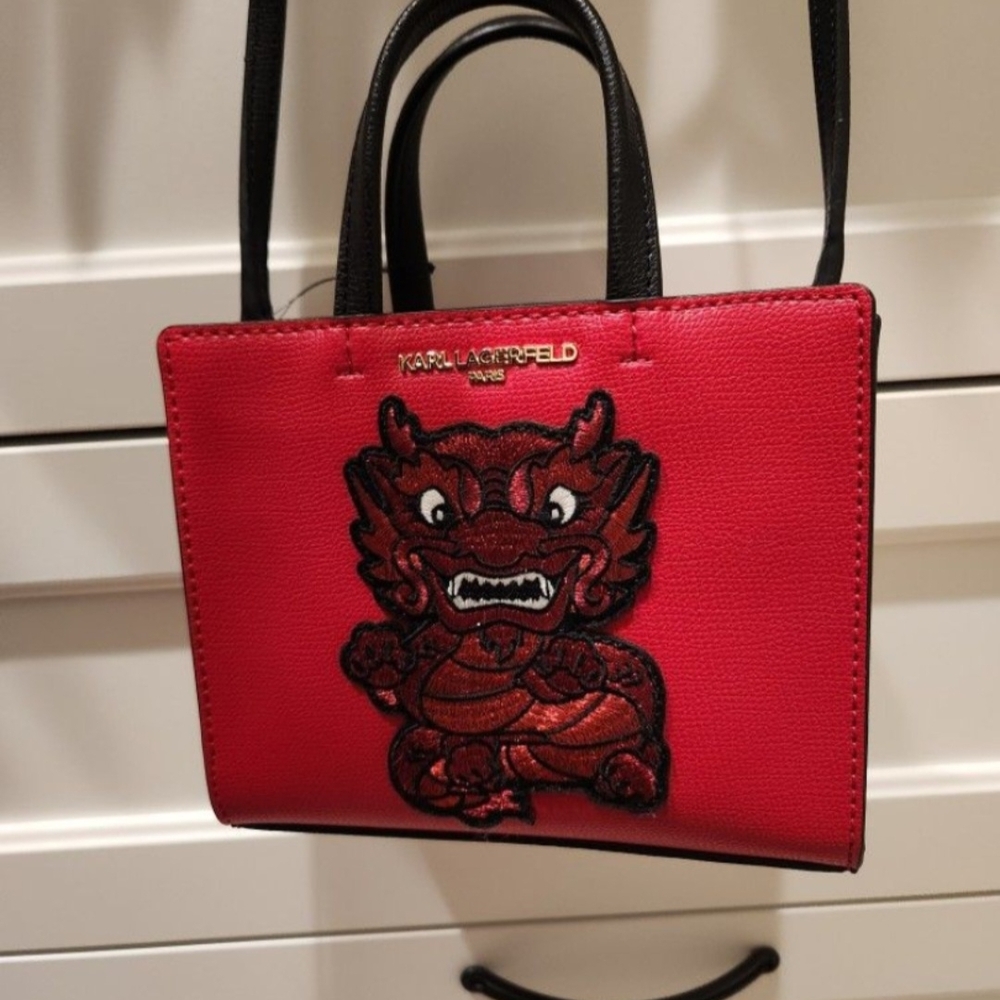 Karl Lagerfeld Red Mini Bag with Dragon Embroidery